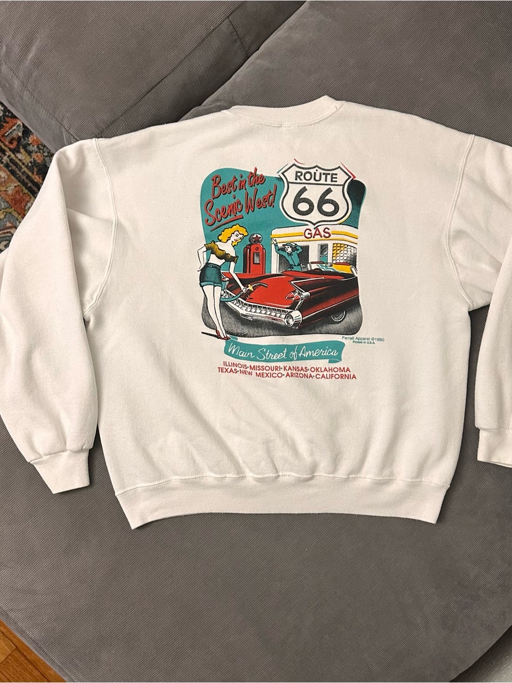 Vintage 1990 Get Your Kicks On Route 66 Crew neck Sweatshirt XL Double sided
